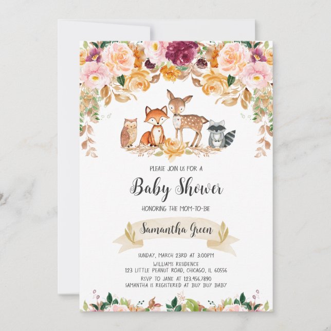 Invitation Baby shower de la forêt de Girl Fall (Devant)