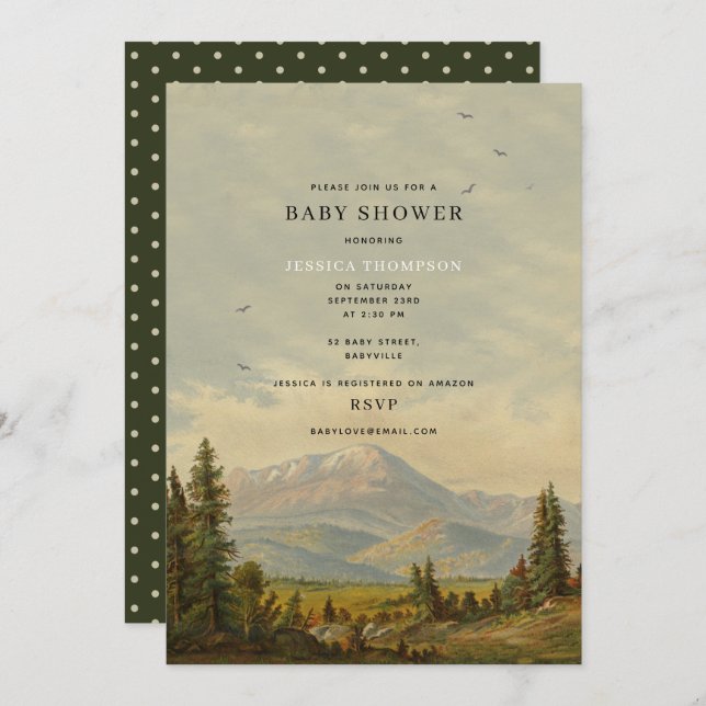 Invitation Baby shower de la forêt de pins neutre pour les ho (Devant / Derrière)
