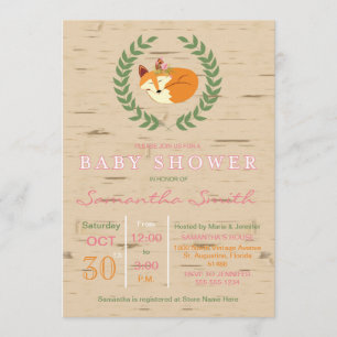 Invitation Baby shower de la Fox dormante de Woodl