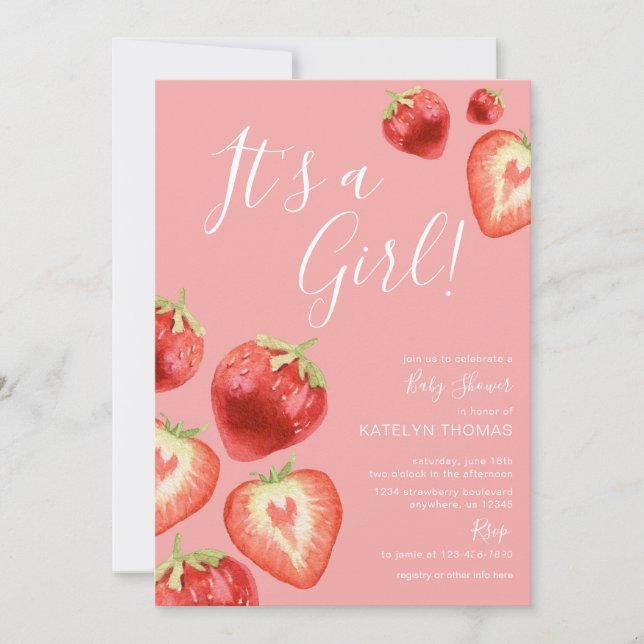 Invitation Baby shower de la fraise (Devant)