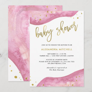 Invitation Baby shower de la géode rose et or