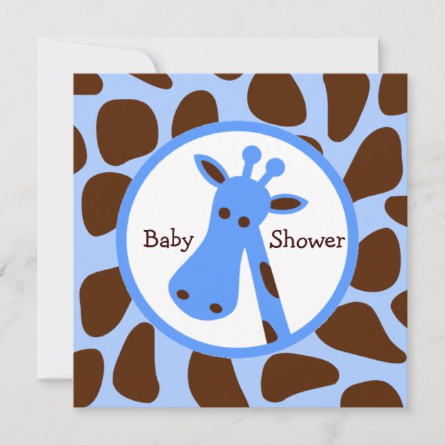Invitation Baby shower de la Girafe bleue et Brown (Devant)