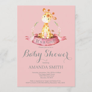 Invitation Baby shower de la Girafe rose et gris