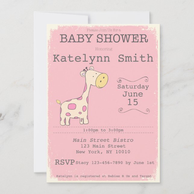Invitation Baby shower de la Girafe Safari (Devant)