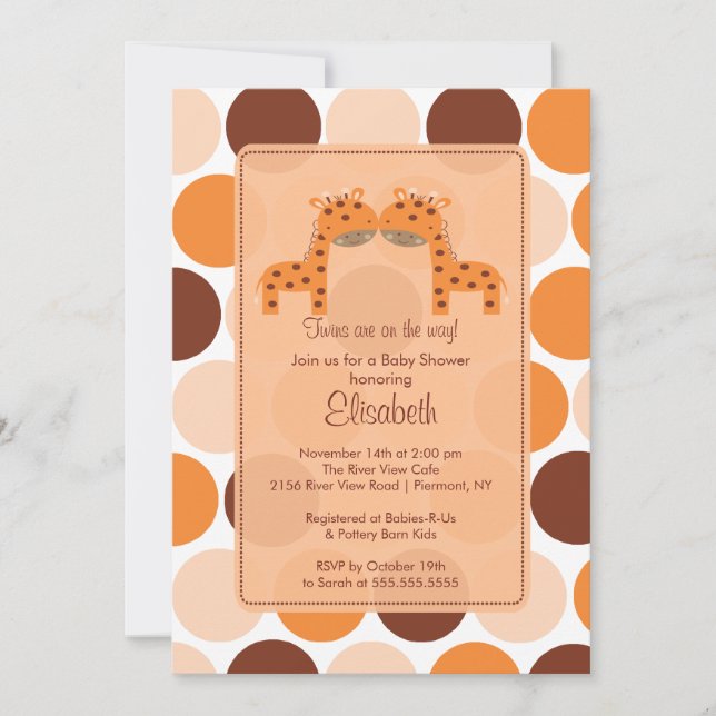 Invitation Baby shower de la Girafe Twins Orange (Devant)
