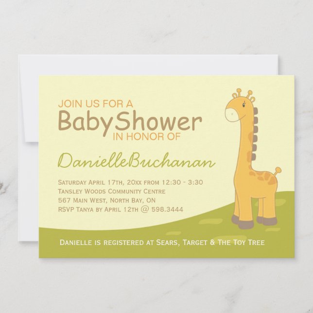Invitation Baby shower de la Giraffe Cute (Devant)