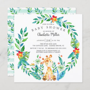 Invitation Baby shower de la Giraffe de la Jungle mignonne