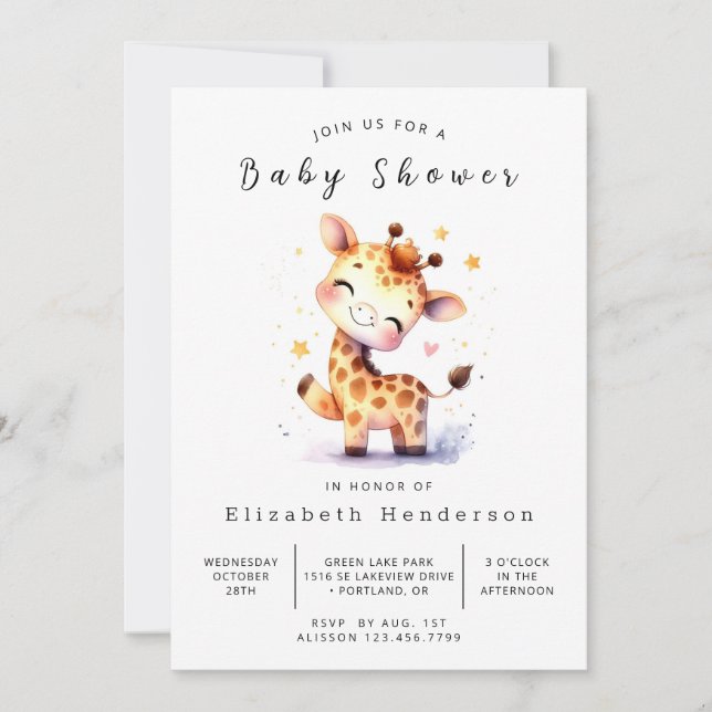 Invitation Baby shower de la Giraffe en ligne de Bohême (Devant)