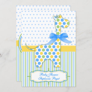 Invitation Baby shower de la Giraffe Jaune Bleue Vert