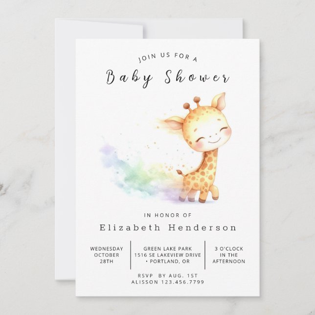 Invitation Baby shower de la Giraffe numérique de Bohême (Devant)