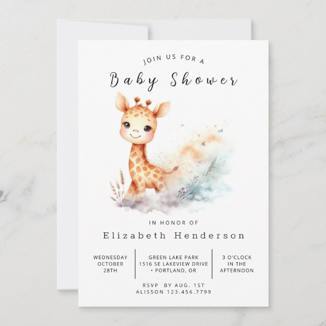 Invitation Baby shower de la Giraffe numérique de Bohême (Devant)