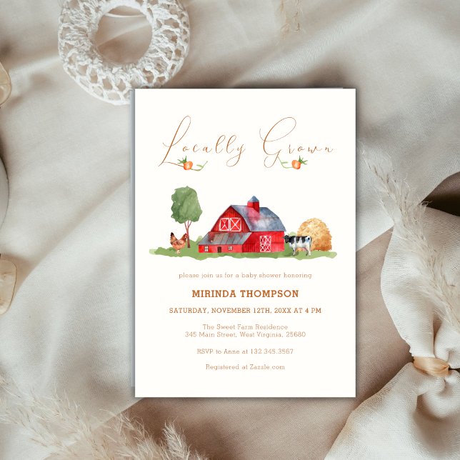 Invitation Baby shower de la grange du marché des fermiers cu (Locally Grown Farmers Market Barn Baby Shower Invitation)
