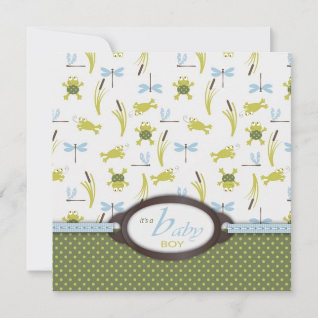 Invitation Baby shower de la grenouille et de la libellule (Devant)