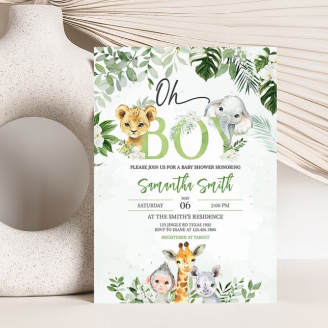 Invitation Baby shower de la jungle (Boy Safari Animals Baby Shower Invitation)