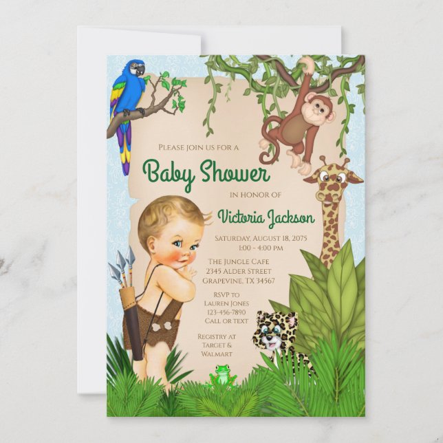 Invitation Baby shower de la jungle animalière Safari (Devant)