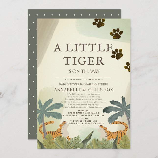 Invitation Baby shower de la jungle de Little Tiger par mail (Devant / Derrière)