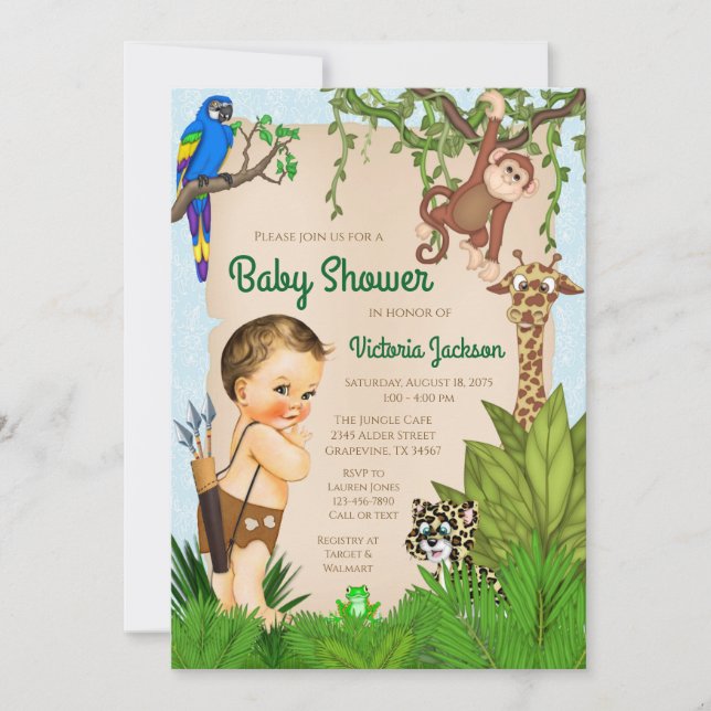 Invitation Baby shower de la Jungle de Safari (Devant)