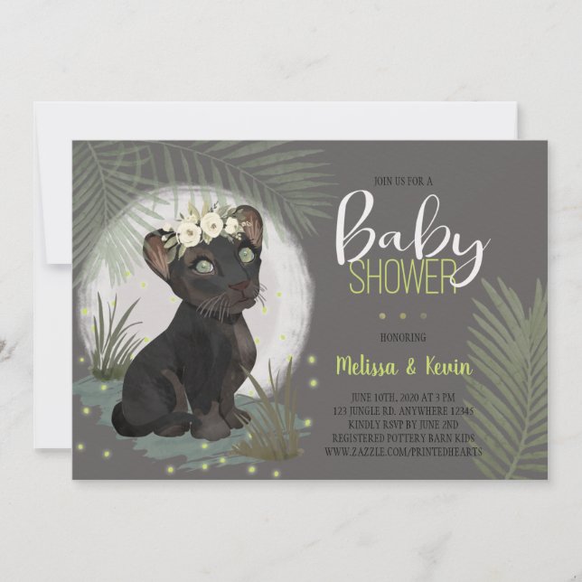 Invitation Baby shower de la Jungle Florale Black  (Devant)