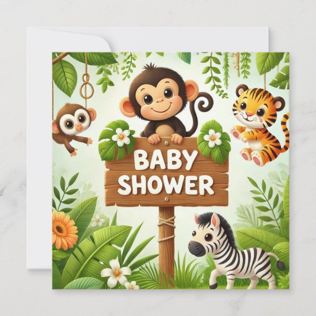 Invitation Baby shower de la Jungle mignonne (Devant)