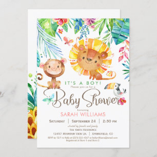 Invitation Baby shower de la jungle tropicale, garçon ou fill
