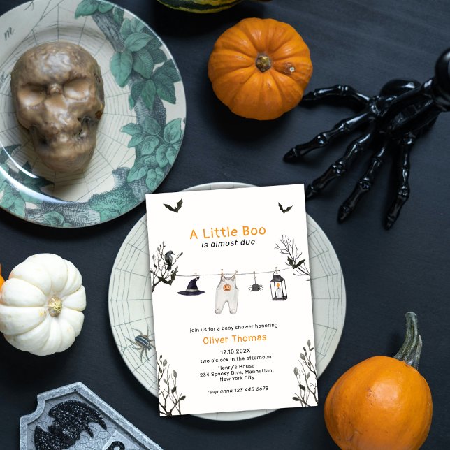 Invitation Baby shower de la ligne de vêtements Little Boo Ha (Little Boo Halloween Clothesline Baby Shower Invitation)