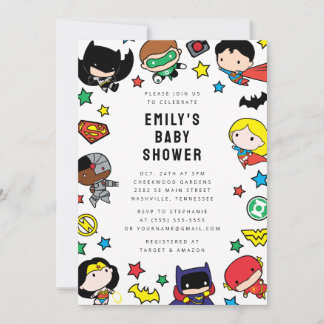 Invitation Baby shower de la Ligue de justice de Chibi