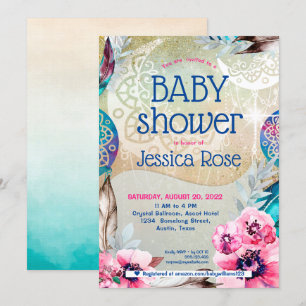 Invitation Baby shower de la lune de Boho Mandala