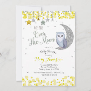 Invitation Baby shower de la lune d'hibou rose jaune