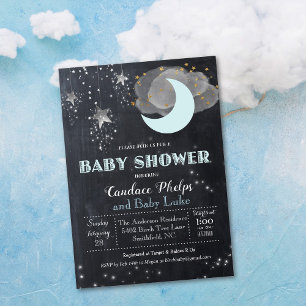 Invitation Baby shower de la lune Little Star Twin