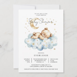 Invitation Baby shower de la lune nuageuse en peluche
