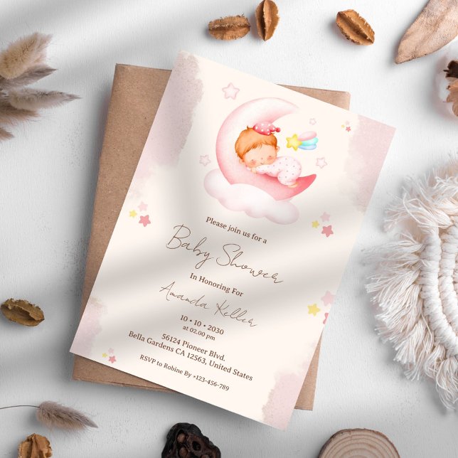 Invitation Baby shower de la lune rose (Créateur téléchargé)