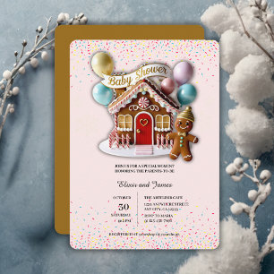 Invitation Baby shower de la maison en pain d'épice d'or