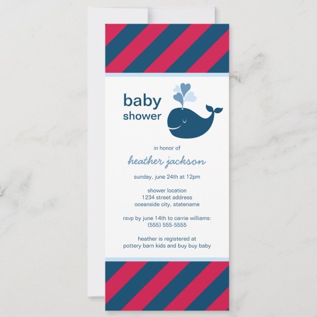 Invitation Baby shower de la Marine Bleue Baleine Rouge Boy (Devant)