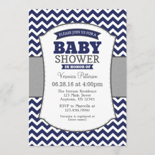 Invitation Baby shower de la Marine Blue Grey Chev