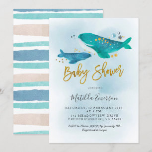 Invitation Baby shower de la Marine Blue Whale