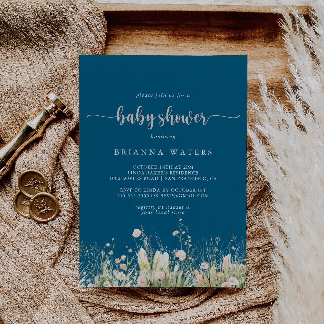 Invitation Baby shower de la marine Fleur sauvage Boho verdoy (Créateur téléchargé)