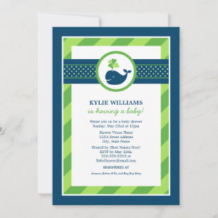 Invitation Baby shower de la Marine marine Blue Green Whale B