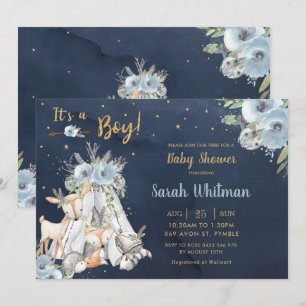 Invitation Baby shower de la Marine Woodland Animaux tribus B