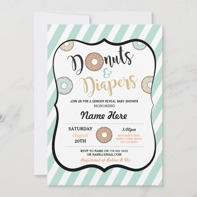 Invitation Baby shower de la menthe Donuts and Dia (Devant)
