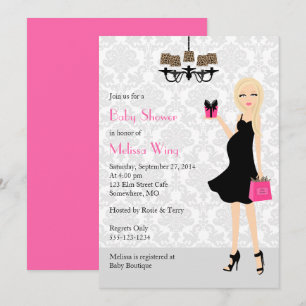 Invitation Baby shower de la mère de Léopard, enceinte rose-c