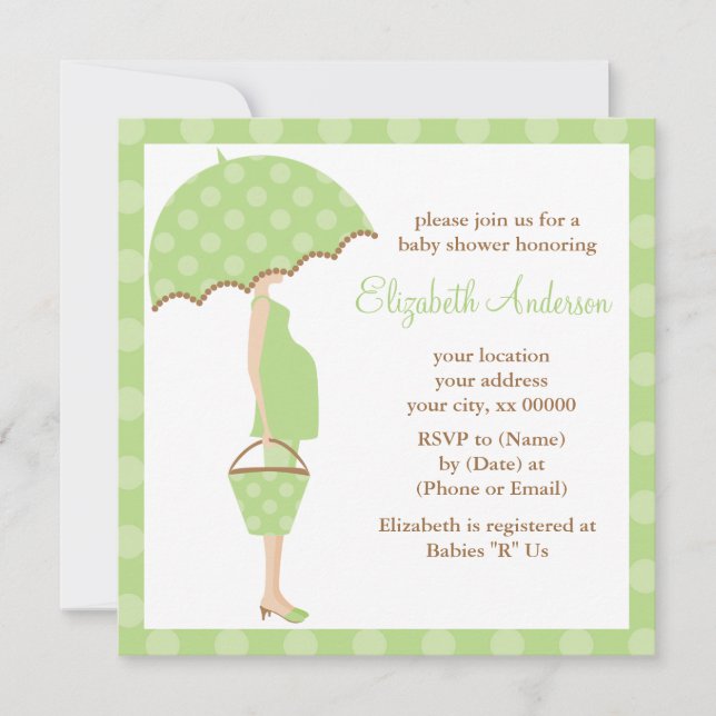 Invitation Baby shower de la mère des Pois verts parapluies (Devant)