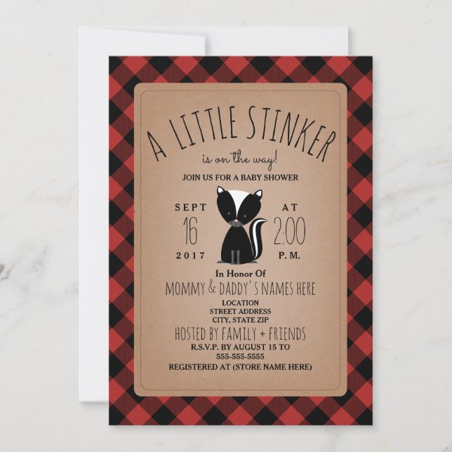 Invitation Baby shower de la noix de bûche Plaid (Devant)