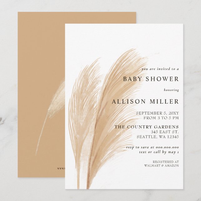 Invitation Baby shower de la Pampas Boho Rustique neutre par  (Devant / Derrière)