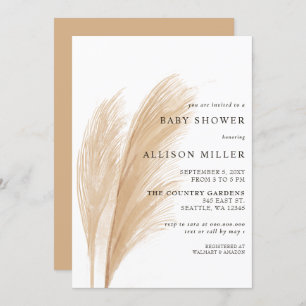Invitation Baby shower de la Pampas Boho Rustique neutre par