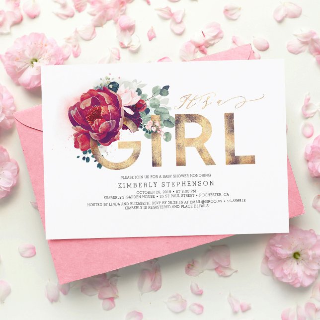 Invitation Baby shower de la Parties scintillant d'or rouge d (Créateur téléchargé)