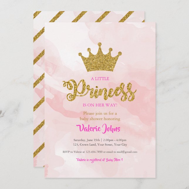 Invitation Baby shower de la Parties scintillant Princess Gol (Devant / Derrière)
