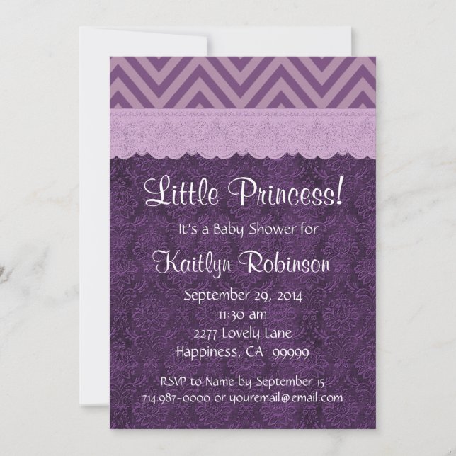 Invitation Baby shower de la petite dentelle violette S21C (Devant)