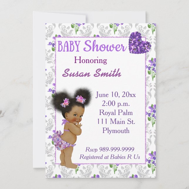 Invitation Baby shower de la petite fille afro-américaine (Devant)