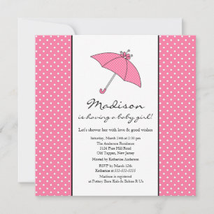 Invitation Baby shower de la petite fille aux parapluies rose