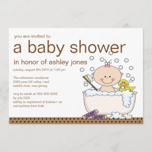 Invitation Baby shower de la petite fille Bébé Tub